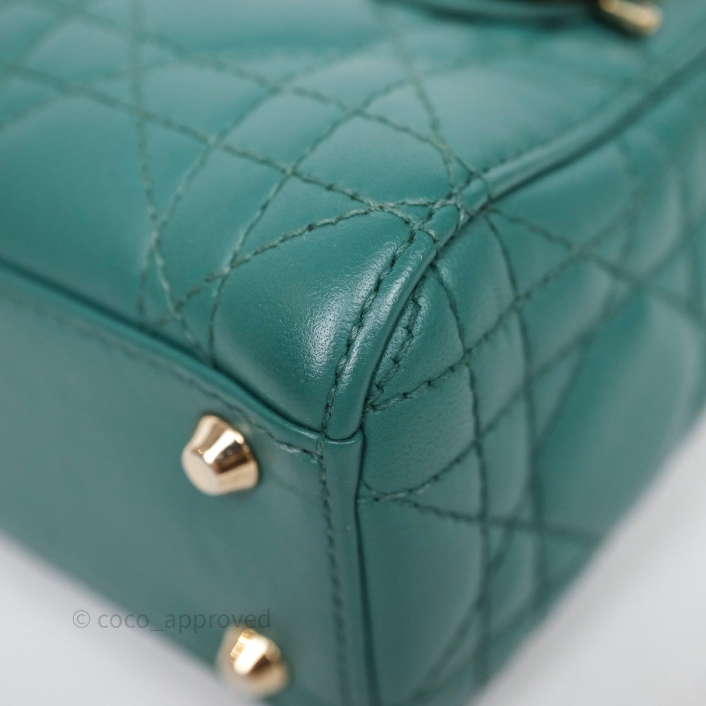 Christian Dior Mini Lady Dior Cannage Green Lambskin Gold Hardware