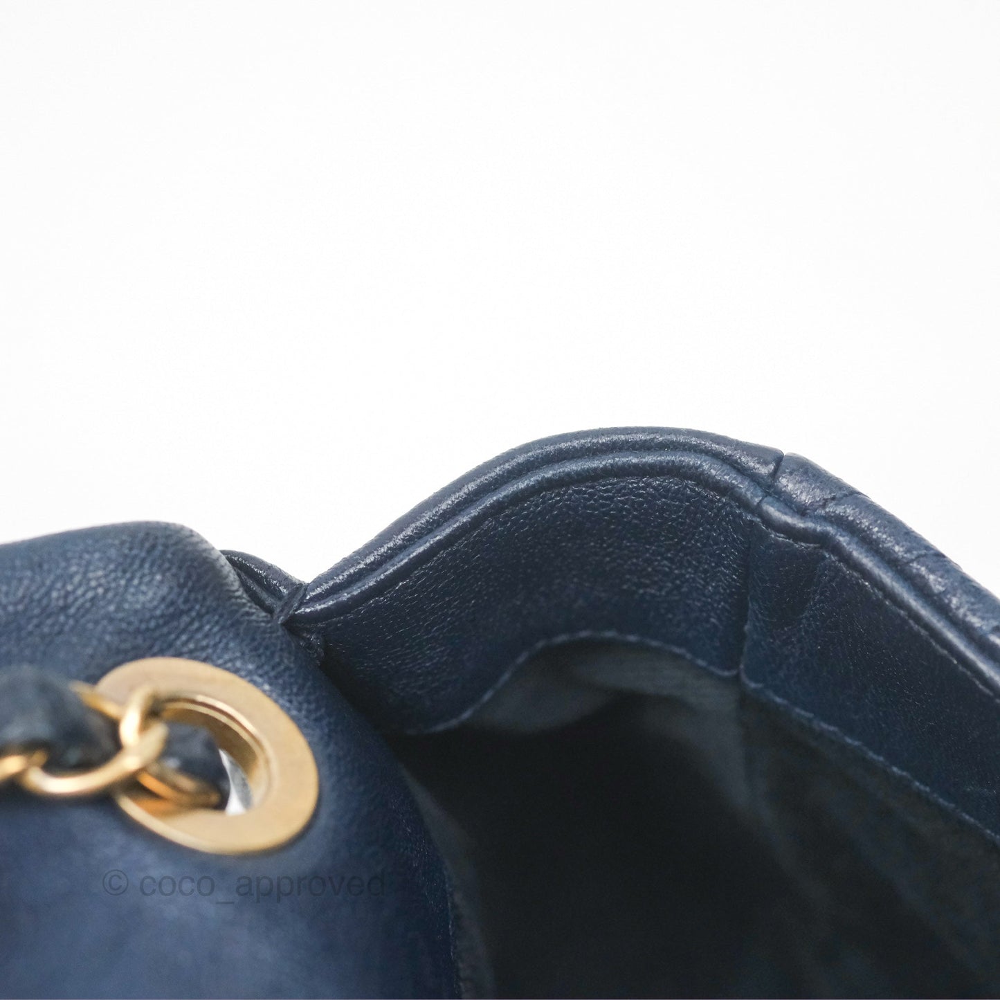 Chanel Small Chevron Surpique Flap Navy Calfskin Aged Gold Hardware