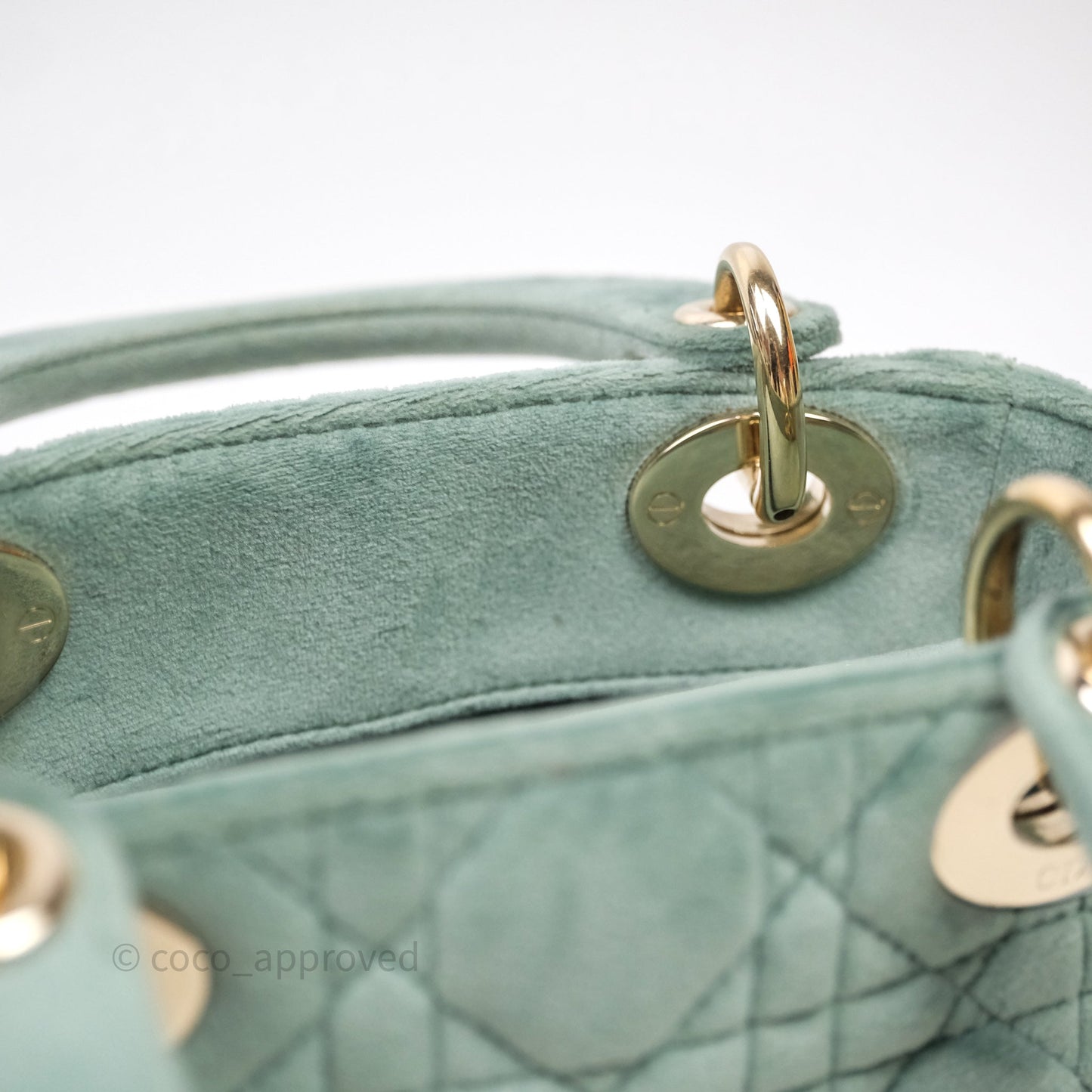 Christian Dior Mini Lady Dior Green Suede Cannage Gold Hardware