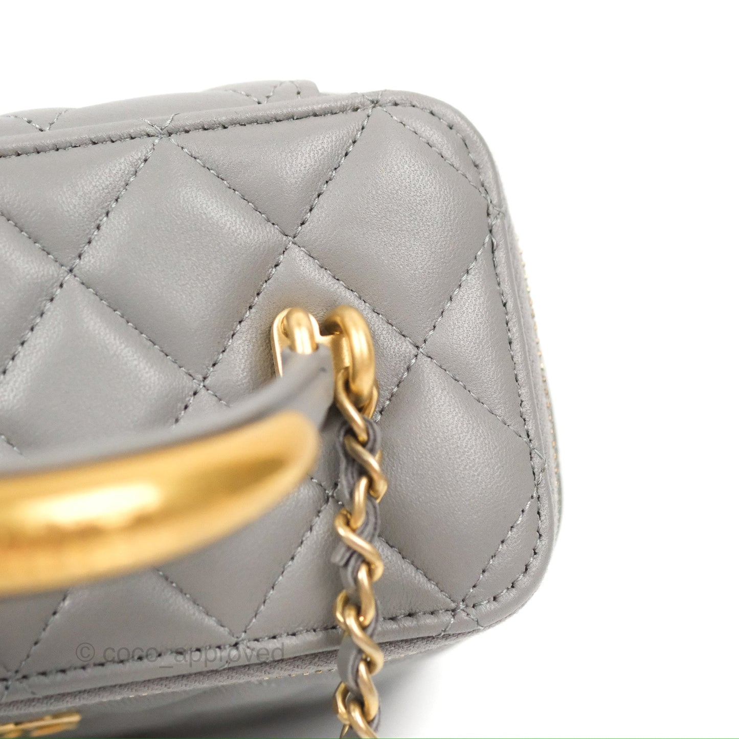 Chanel Vanity Rectangular Metal Top Handle Grey Lambskin Aged Gold Hardware