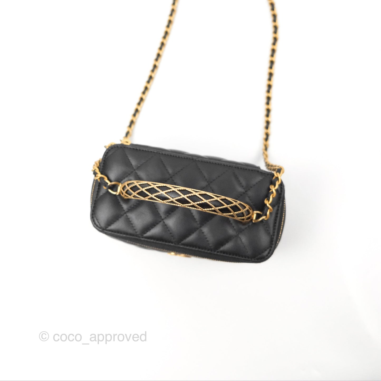 Chanel Top Handle Vanity Rectangular Black Lambskin Gold Hardware