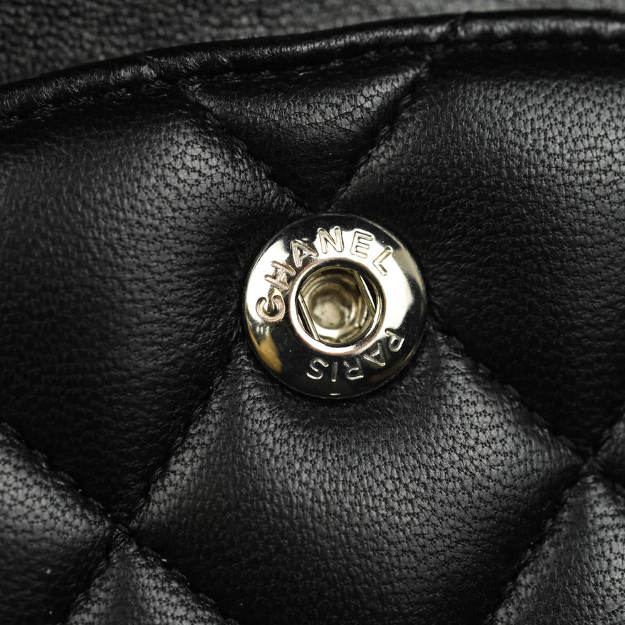 Chanel Classic M/L Medium Double Flap Black Lambskin Silver Hardware
