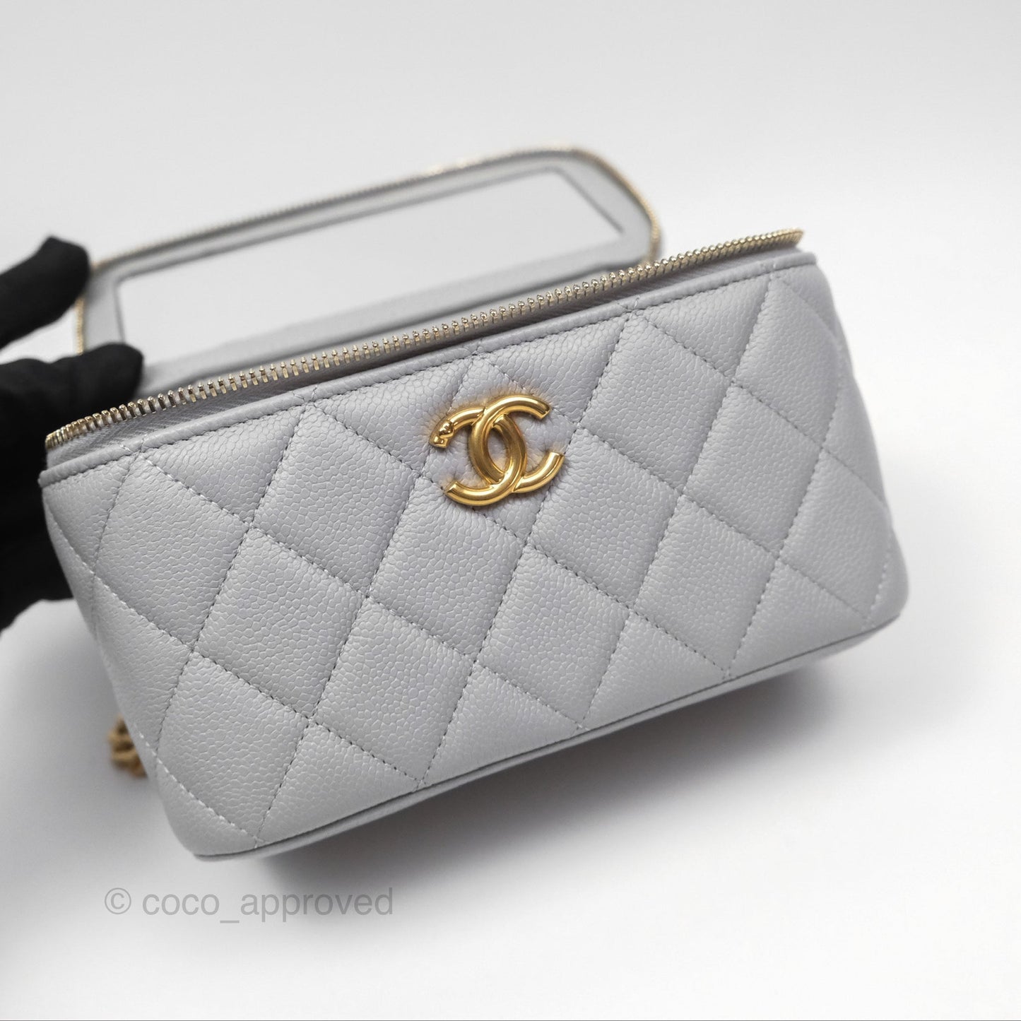 Chanel Vanity with Heart Adjustable Chain Grey Caviar Aged Gold Hardware