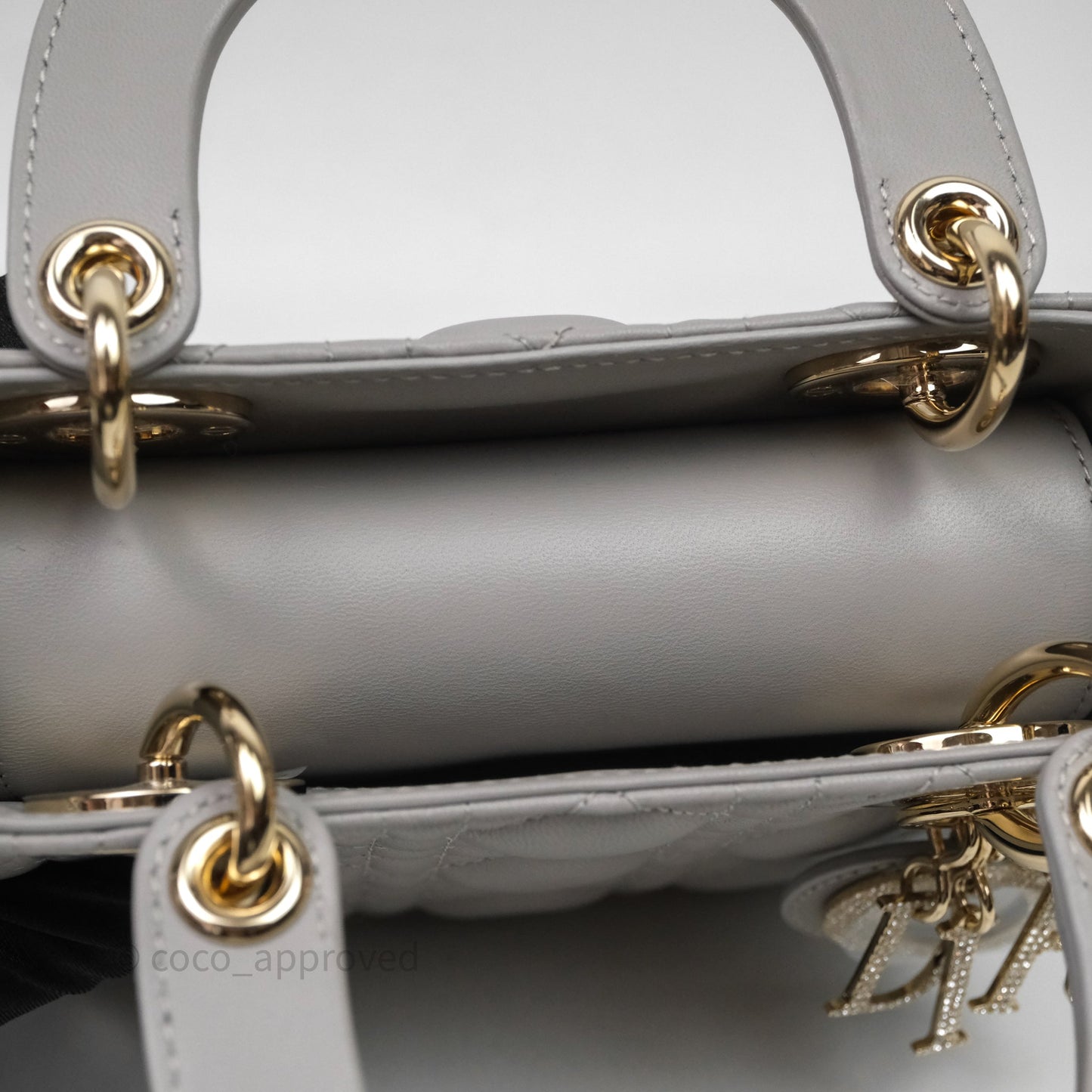 Christian Dior Mini Lady Dior Gray Lambskin Cannage Diamonds Gold Hardware