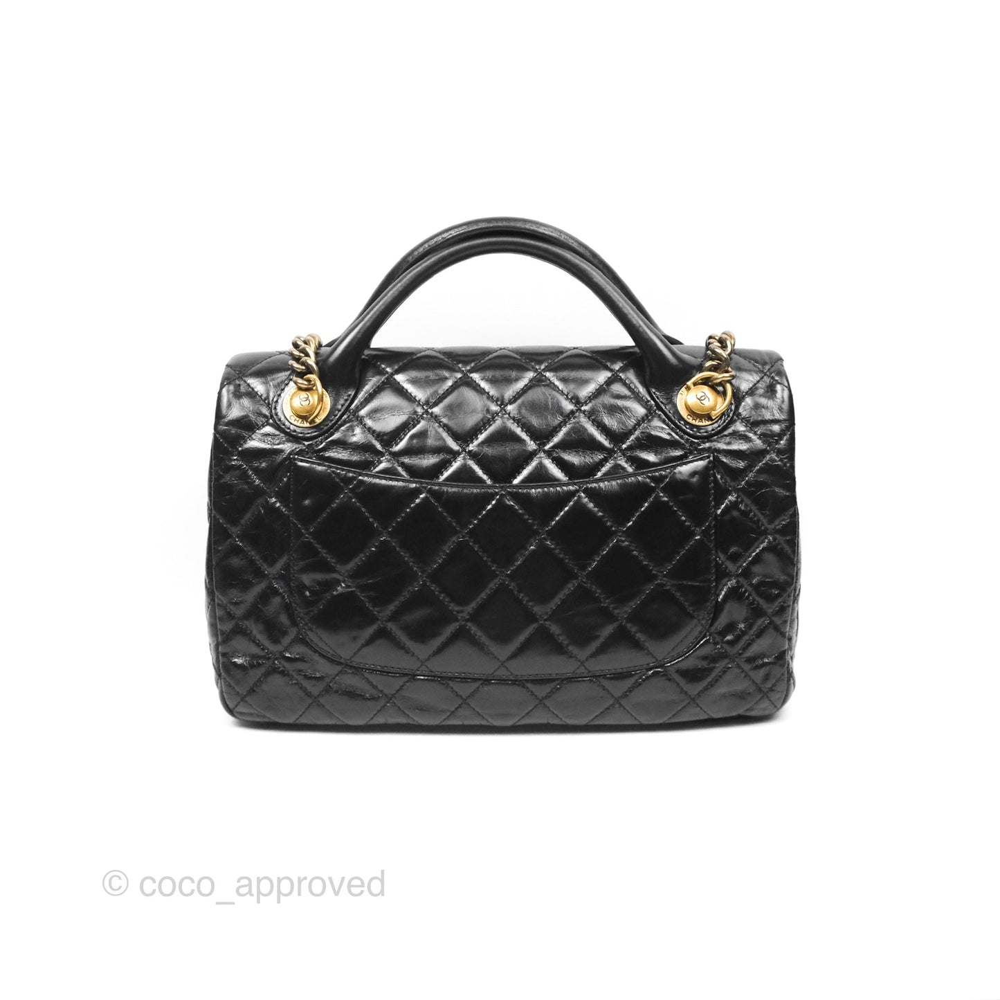Chanel Medium Castle Rock Flap Black Glazed Calfskin Antique Gold Hardware