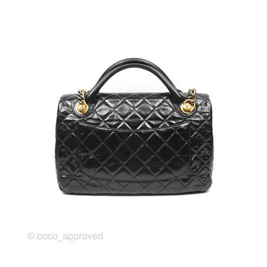 Chanel Medium Castle Rock Flap Black Glazed Calfskin Antique Gold Hardware