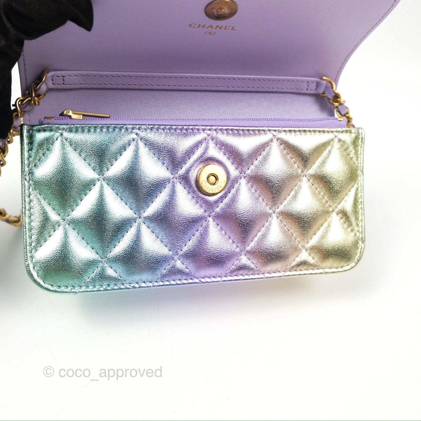 Chanel Mini WOC Phone Holder Metallic Rainbow Lambskin 24C