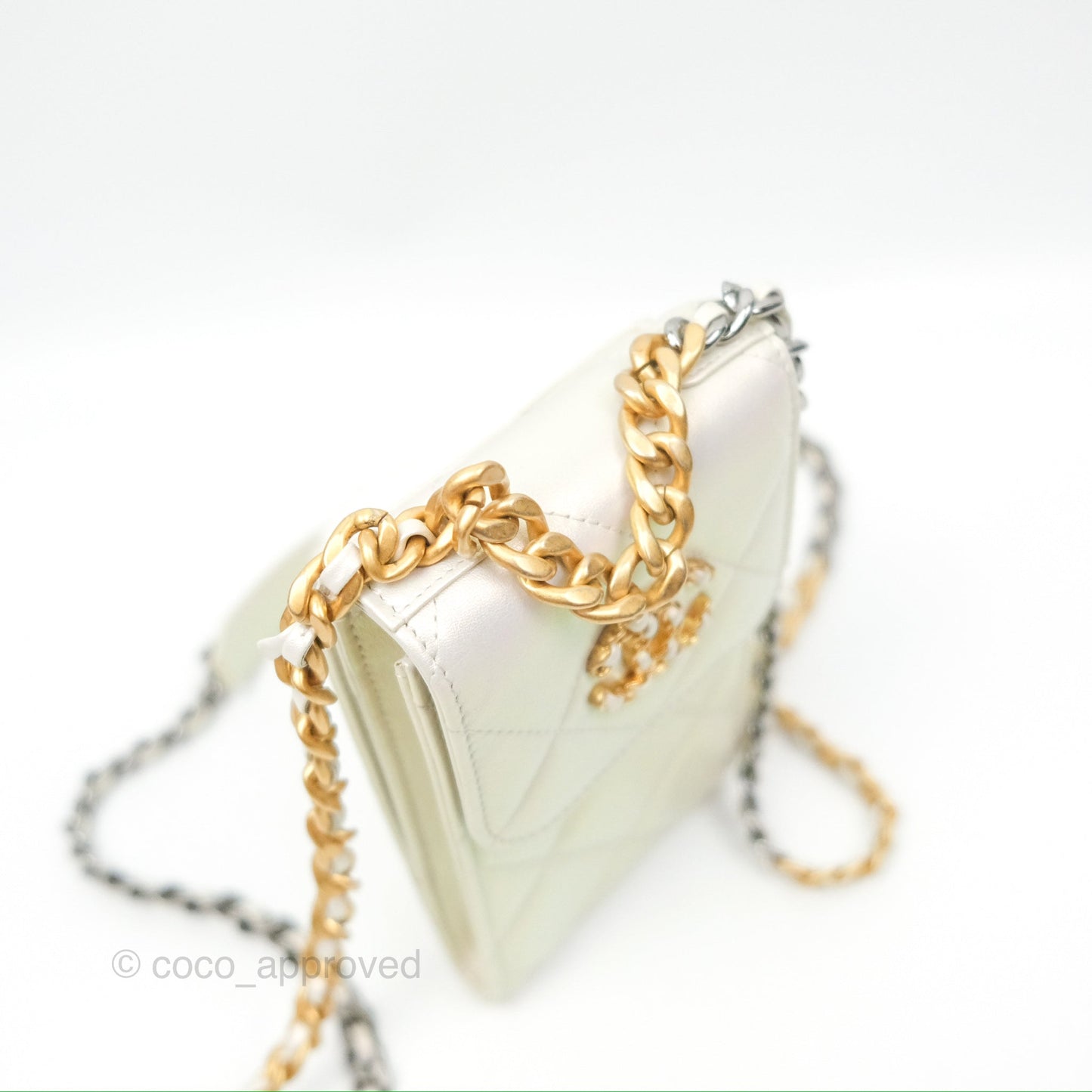 Chanel 19 Phone Holder Iridescent Ivory Mixed Hardware