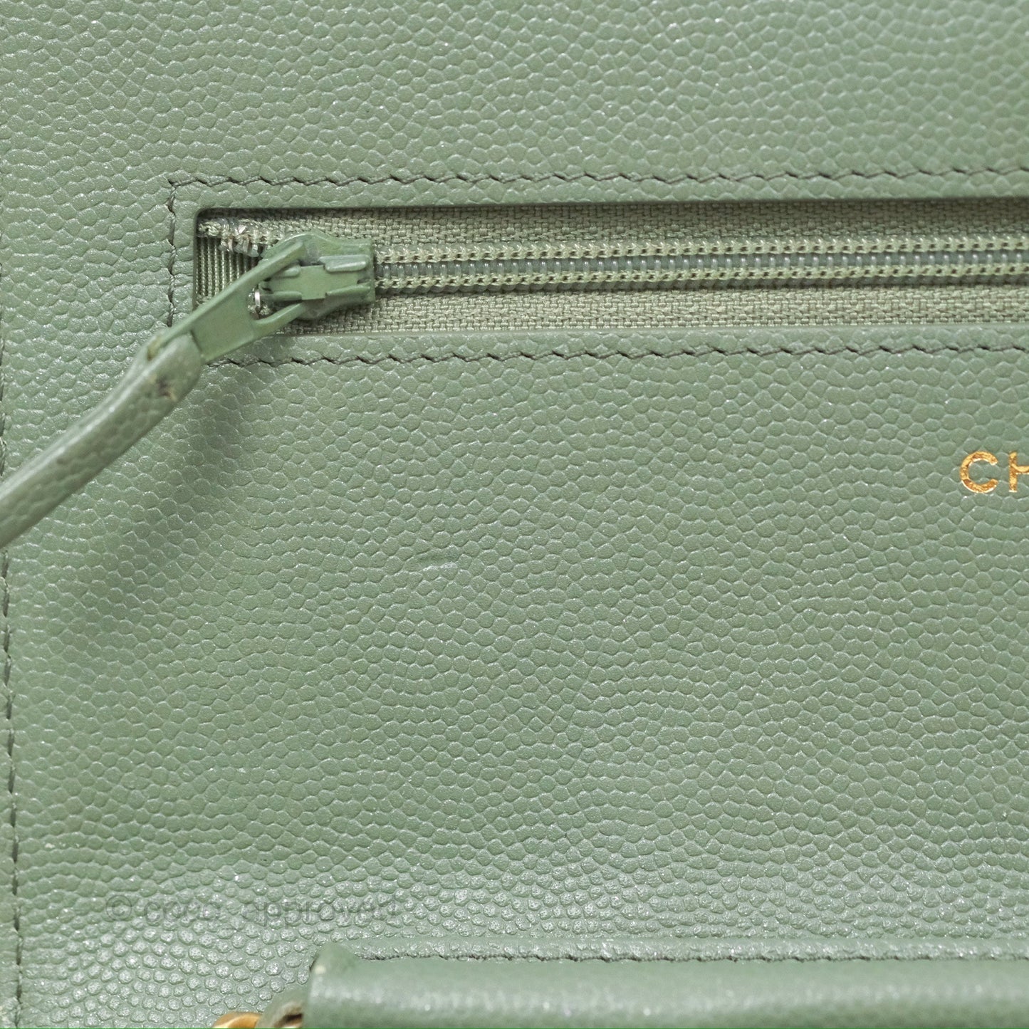 Chanel Classic Quilted Wallet On Chain WOC Glitter Dark Tiffany Green Caviar Aged Gold Hardware