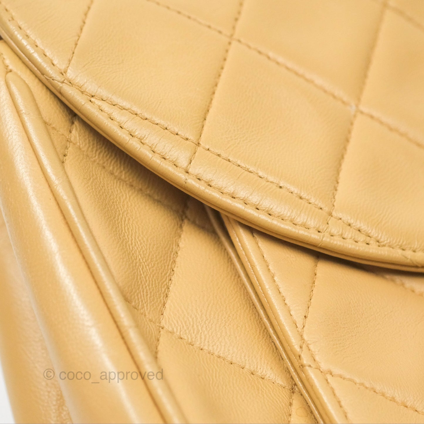 Chanel Vintage Round Flap Bag Quilted Beige Lambskin Gold Hardware