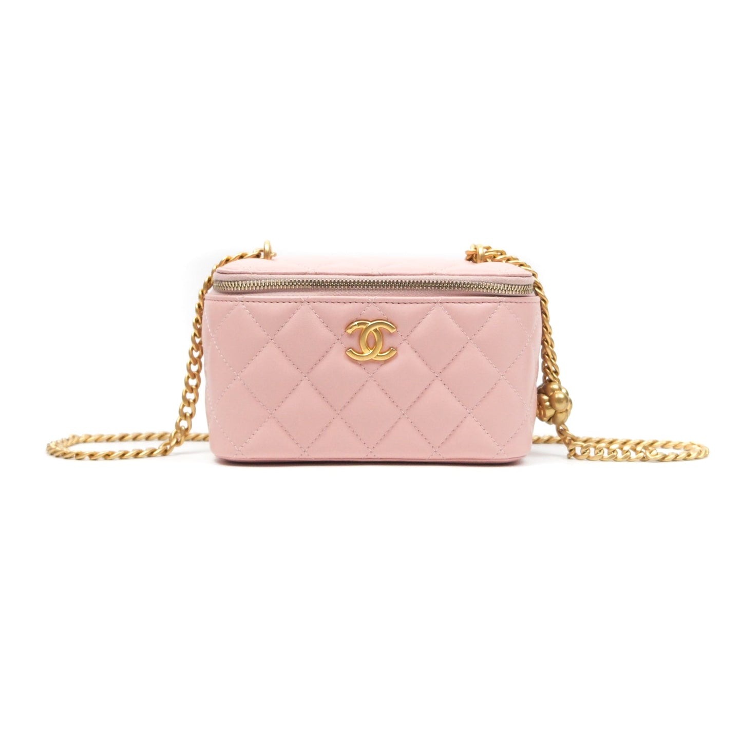 Chanel Quilted Vanity Rectangular with Camellia Adjustable Chain Pink Lambskin 23S