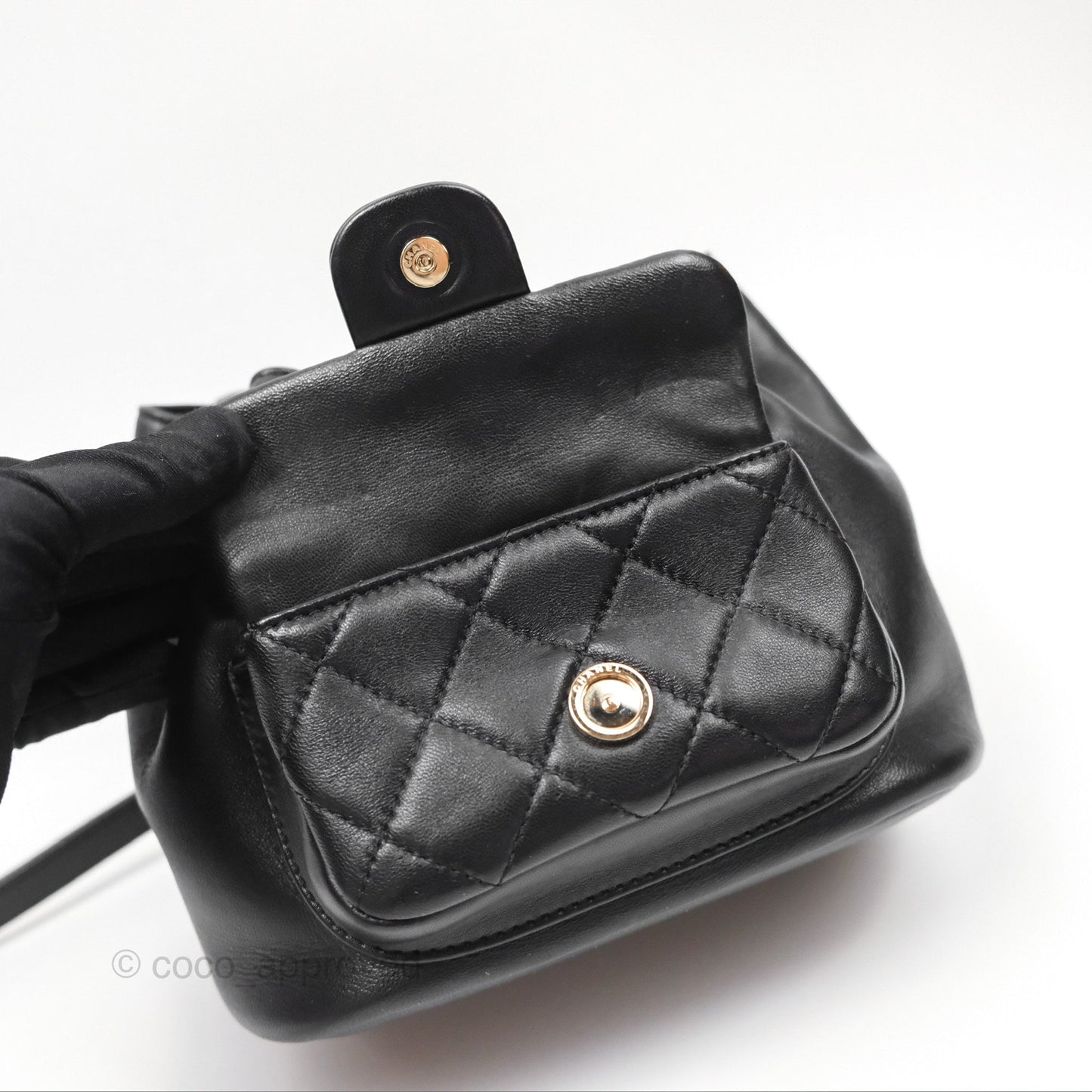Chanel Quilted Small Duma Drawstring Backpack Black Lambskin