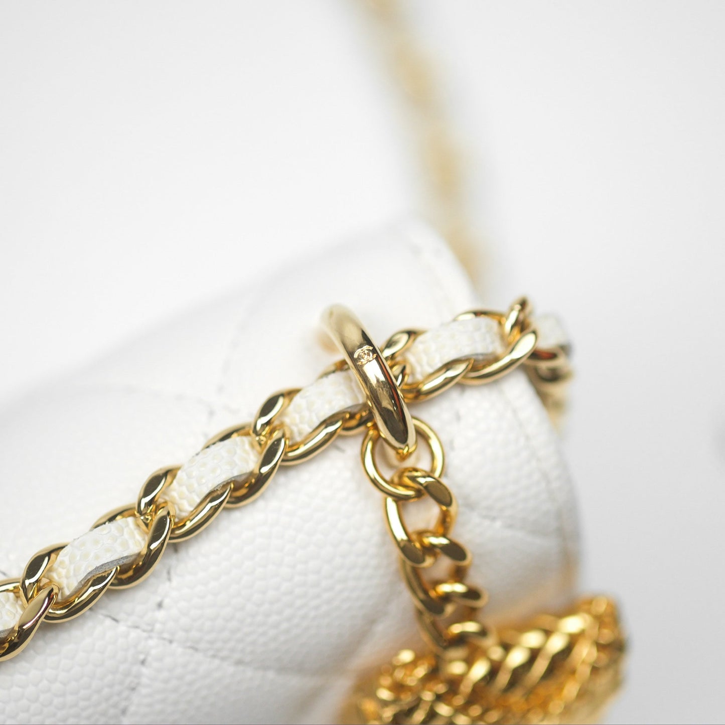 Chanel Mini WOC Bag Charm White Caviar Gold Hardware