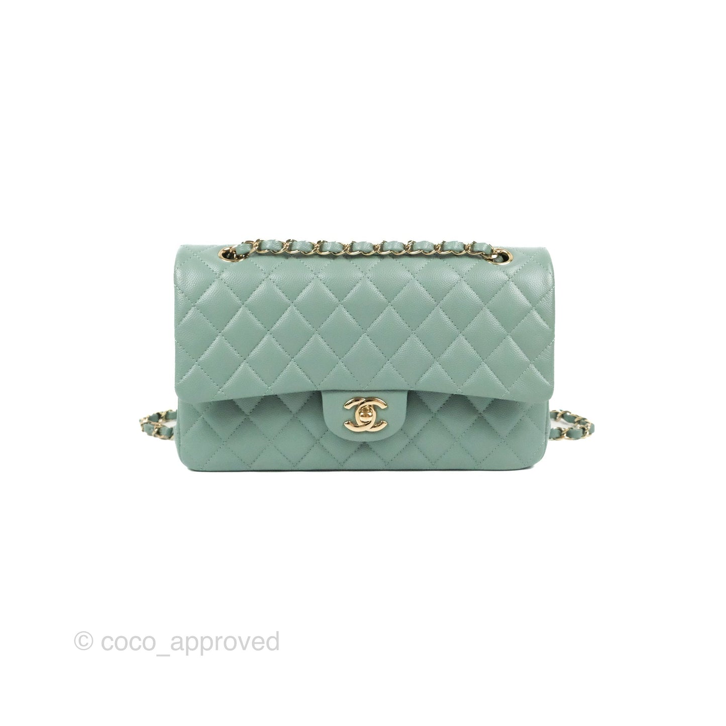 Chanel Classic M/L Medium Flap Quilted Tiffany Green Caviar Gold Hardware