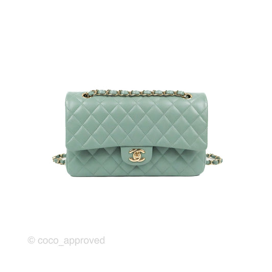 Chanel Classic M/L Medium Flap Quilted Tiffany Green Caviar Gold Hardware