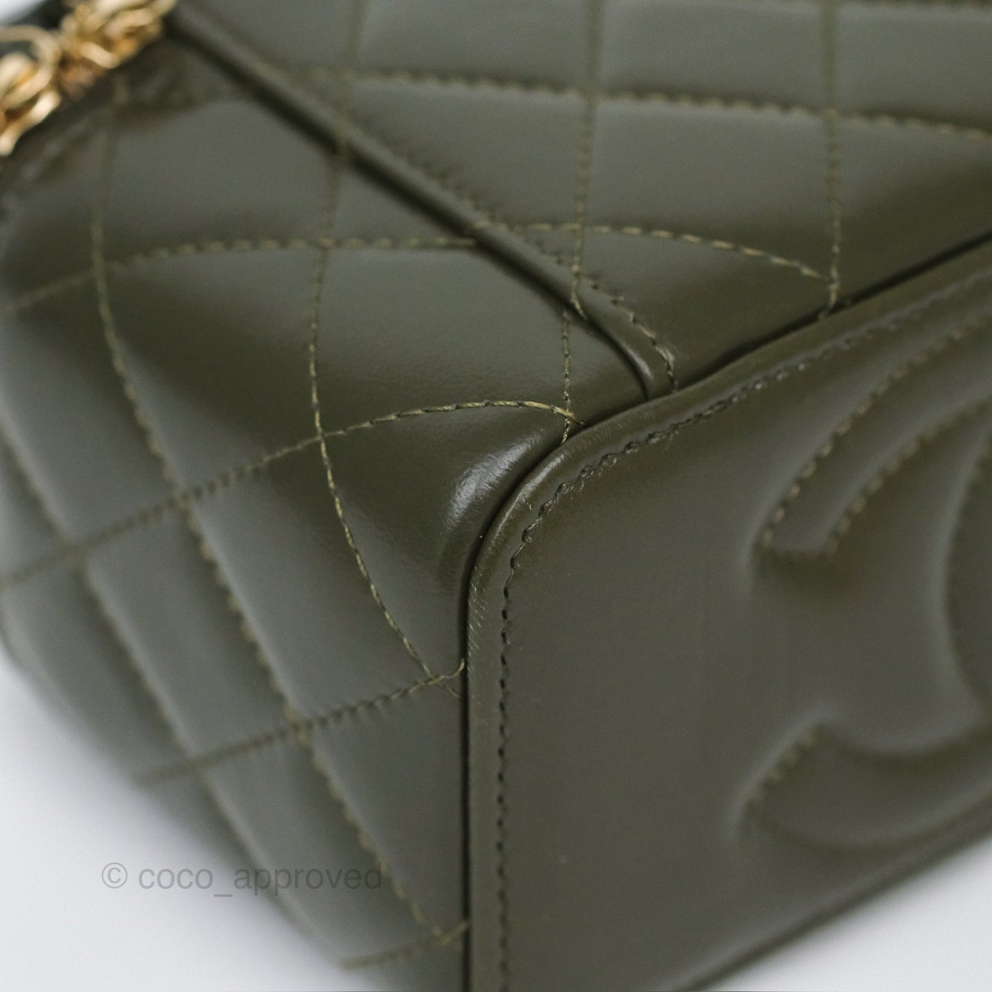 Chanel All Slide Vanity with Adjustable Chain Dark Olive Green Lambskin Aged Gold Hardware