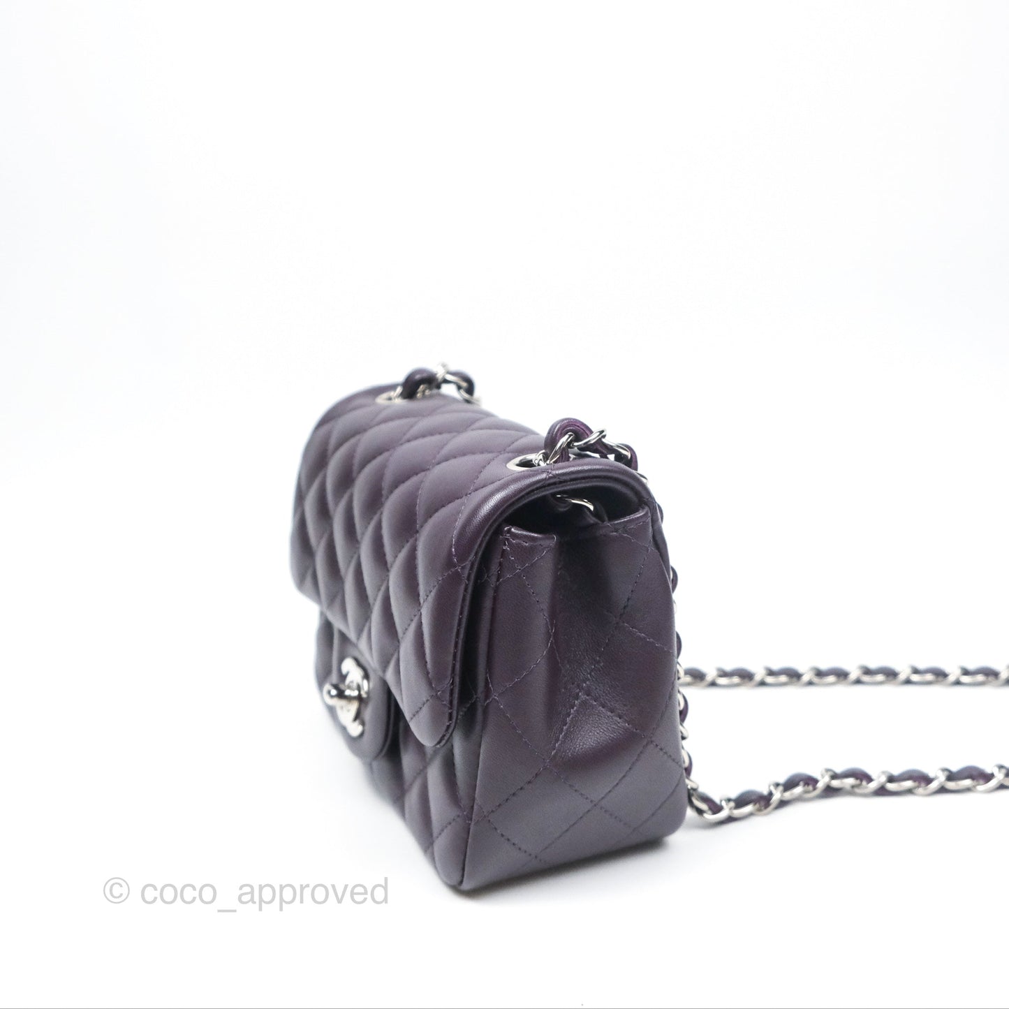 Chanel Quilted Mini Square Dark Purple Lambskin Silver Hardware
