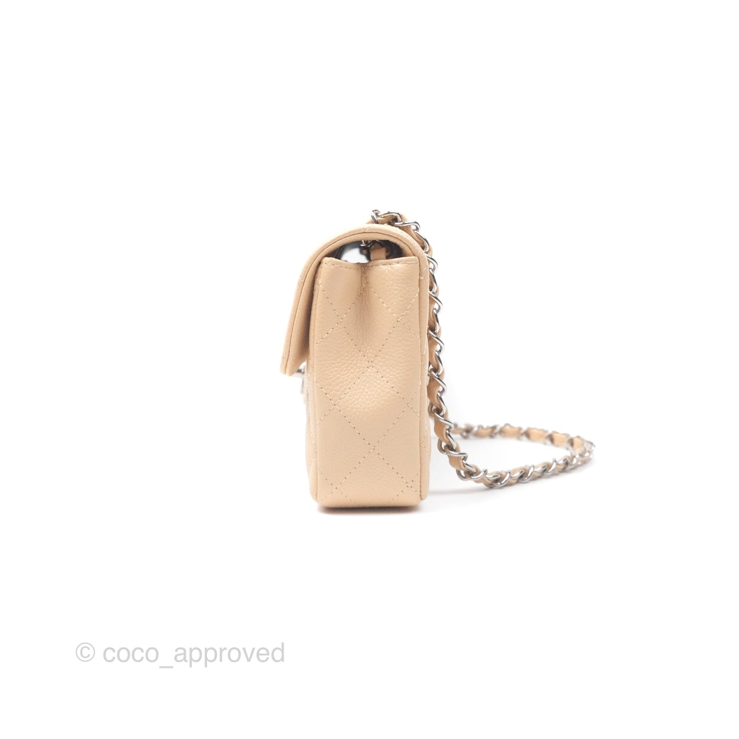 Chanel Quilted East West Flap Beige Caviar Silver Hardware