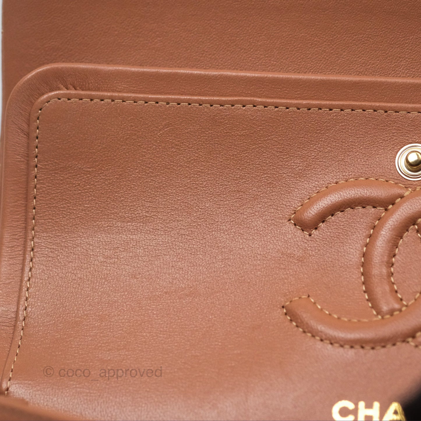 Chanel Small Classic Quilted Flap Dark Beige Caramel Lambskin Gold Hardware