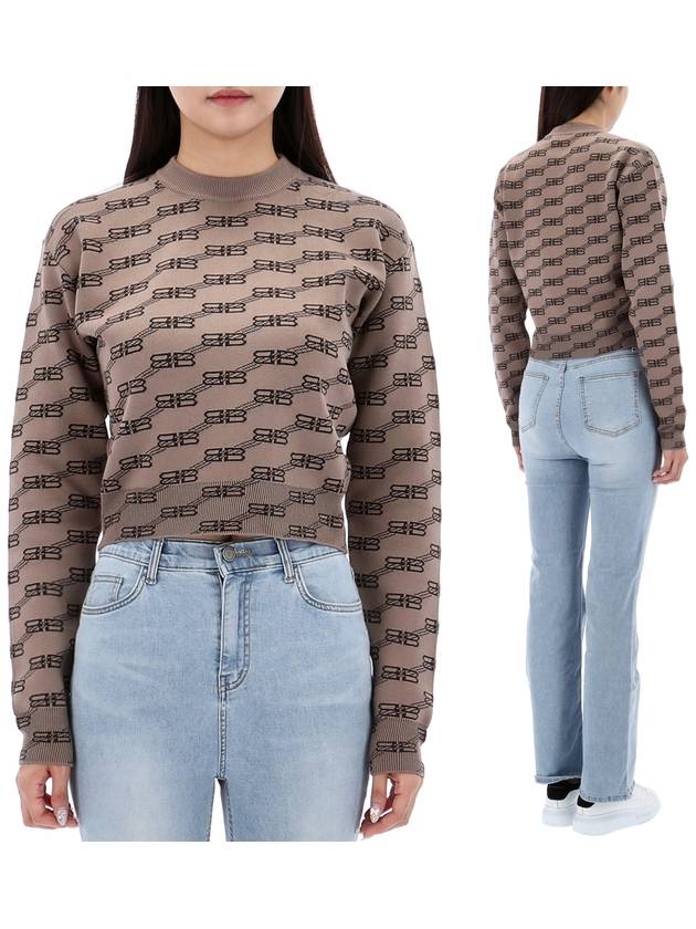 Luxury Balenciaga BB Icon Jacquard Knit Top Brown