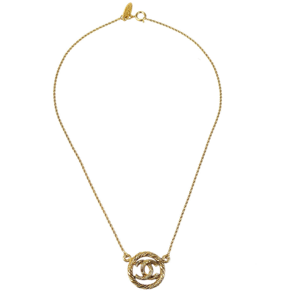 Luxury Chanel Circled CC Gold Chain Pendant Necklace 3622
