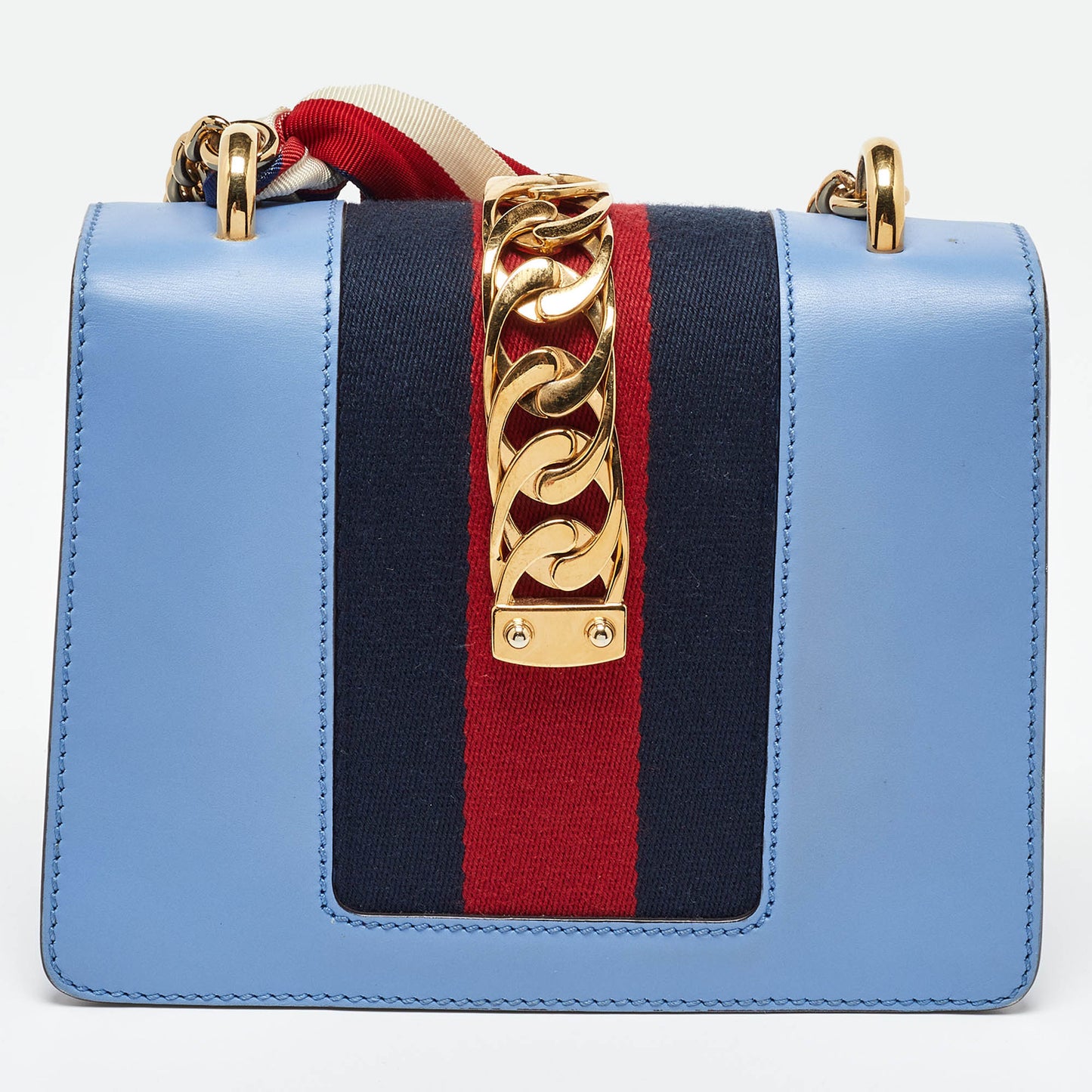 Luxury Gucci Trending 2025 Blue Leather Small Sylvie Chain Shoulder Bag..