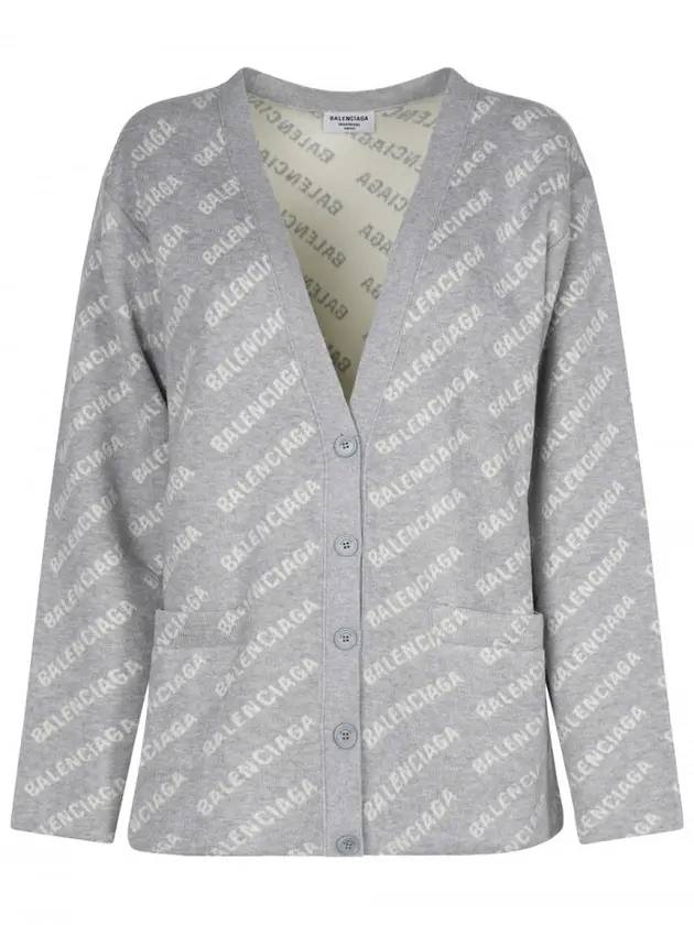 Luxury Balenciaga wool over logo pattern cardigan Grey