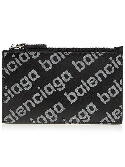 Luxury Balenciaga All Over Logo Card Wallet Black