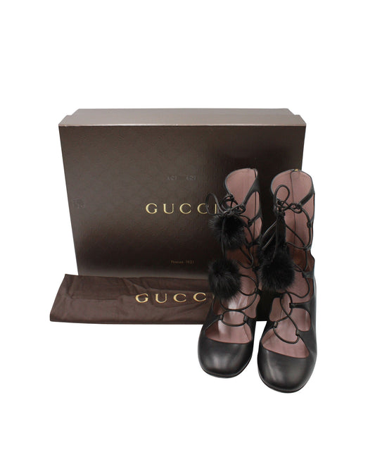 Luxury Gucci Trending 2025 Heloise Lace-up Gladiator Boots In Black Leather