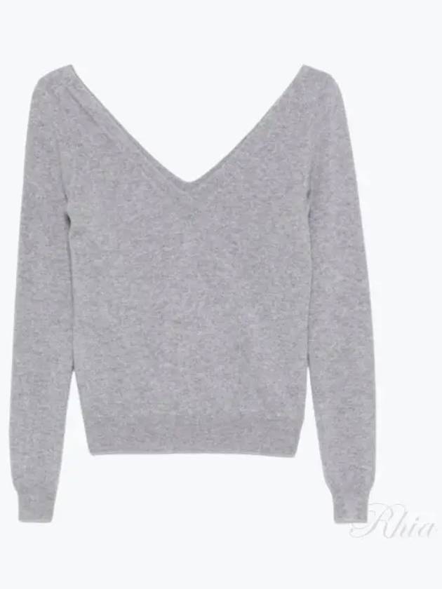 Luxury Saint Laurent V-Neck Cashmere Knit Top Grey