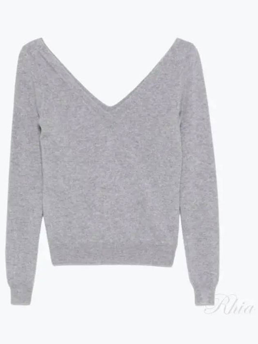Luxury Saint Laurent V-Neck Cashmere Knit Top Grey