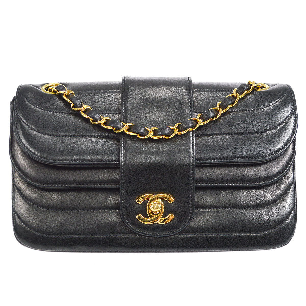 Luxury Chanel 1991-1994 Horizontal Flap Small Black Lambskin