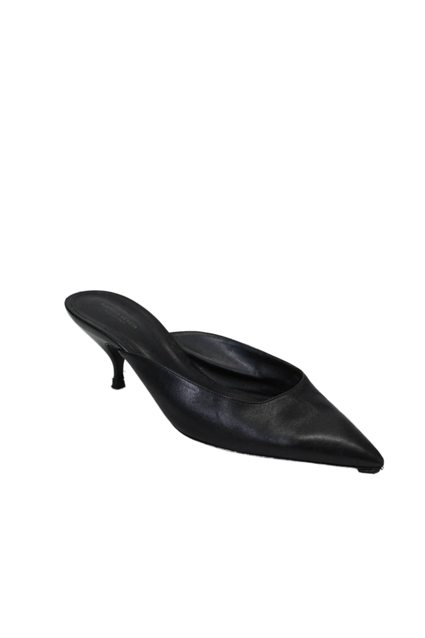 Luxury Bottega Veneta Womens Slip On Low Stiletto Heels Leather Black