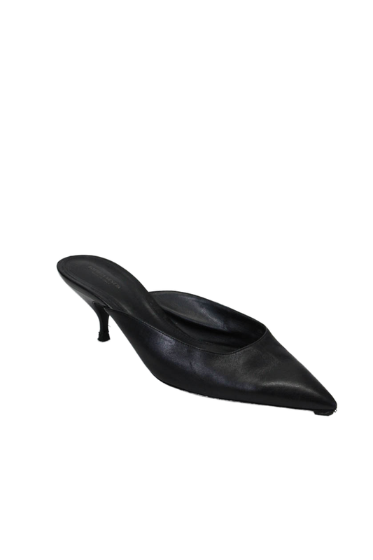 Luxury Bottega Veneta Womens Slip On Low Stiletto Heels Leather Black