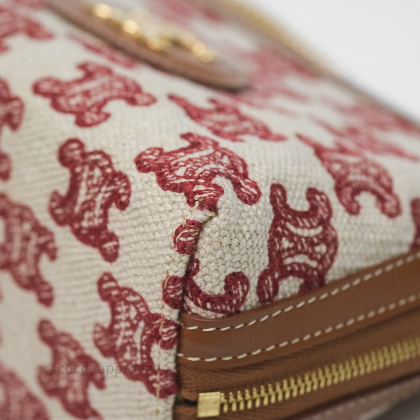 Celine Clutch With Chain in Triomphe Embroideries Red/ Ecru