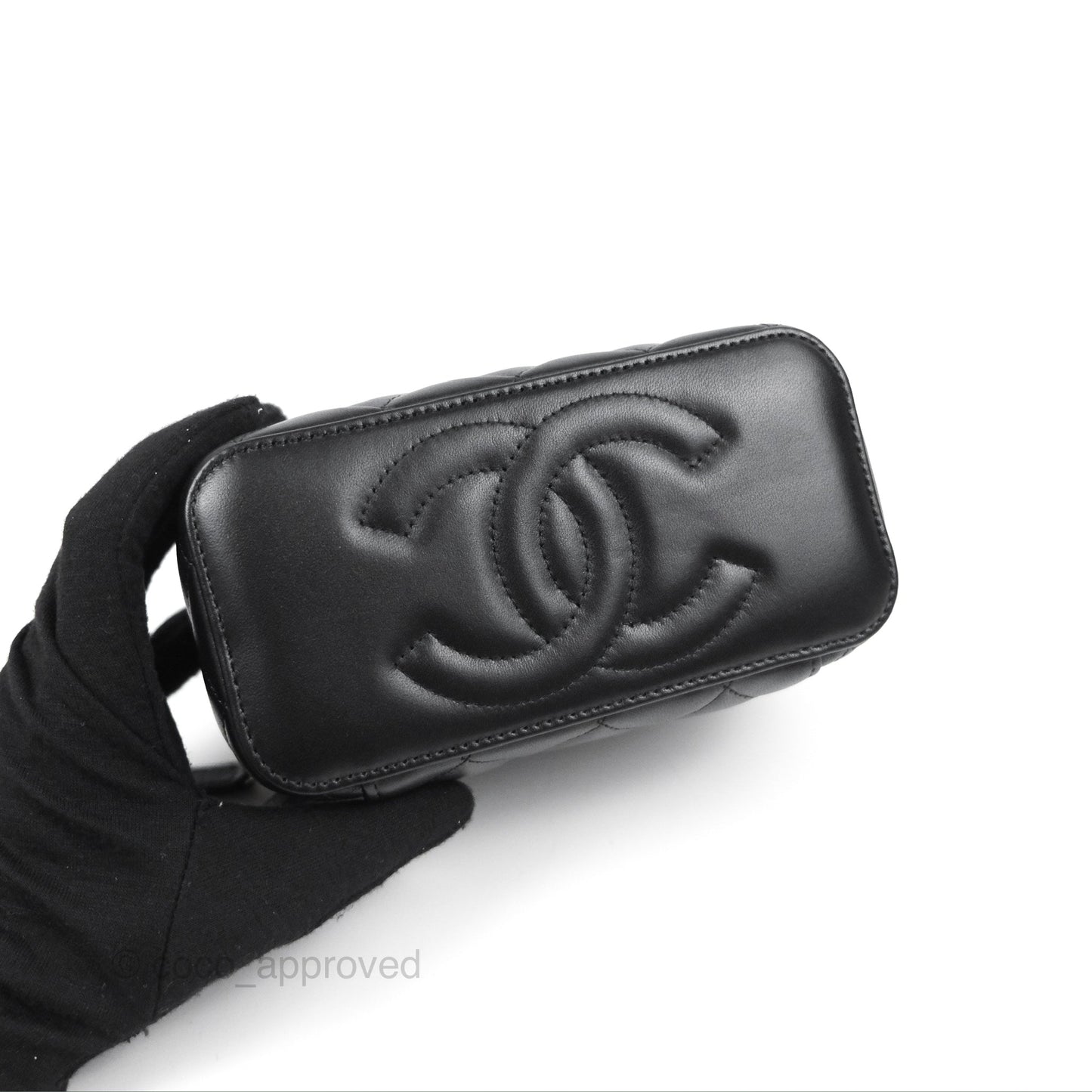Chanel Vanity Rectangular Top Handle Black Lambskin Gold Hardware