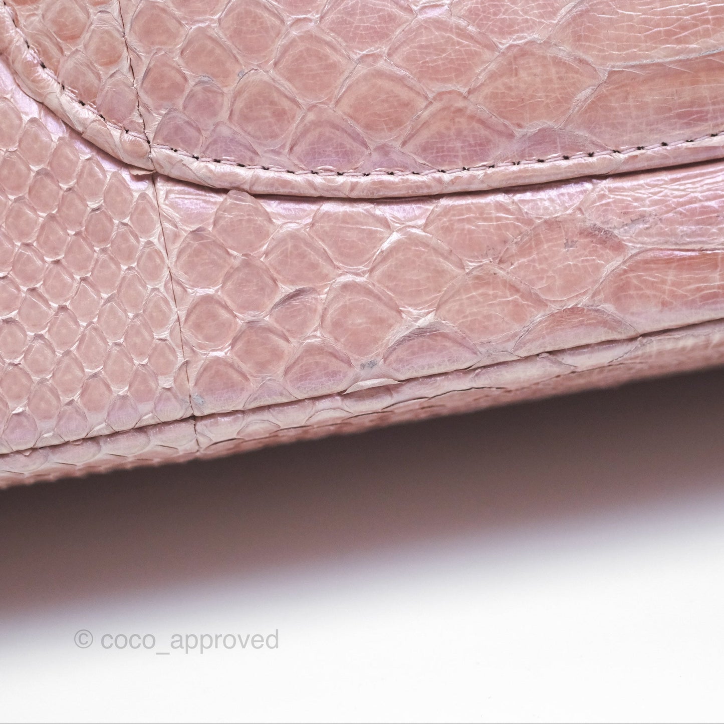 Chanel Classic M/L Medium Flap Quilted Iridescent Pink Python Gold Hardware