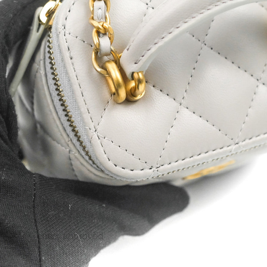 Chanel Mini Top Handle Vanity With Chain Grey Lambskin Aged Gold Hardware