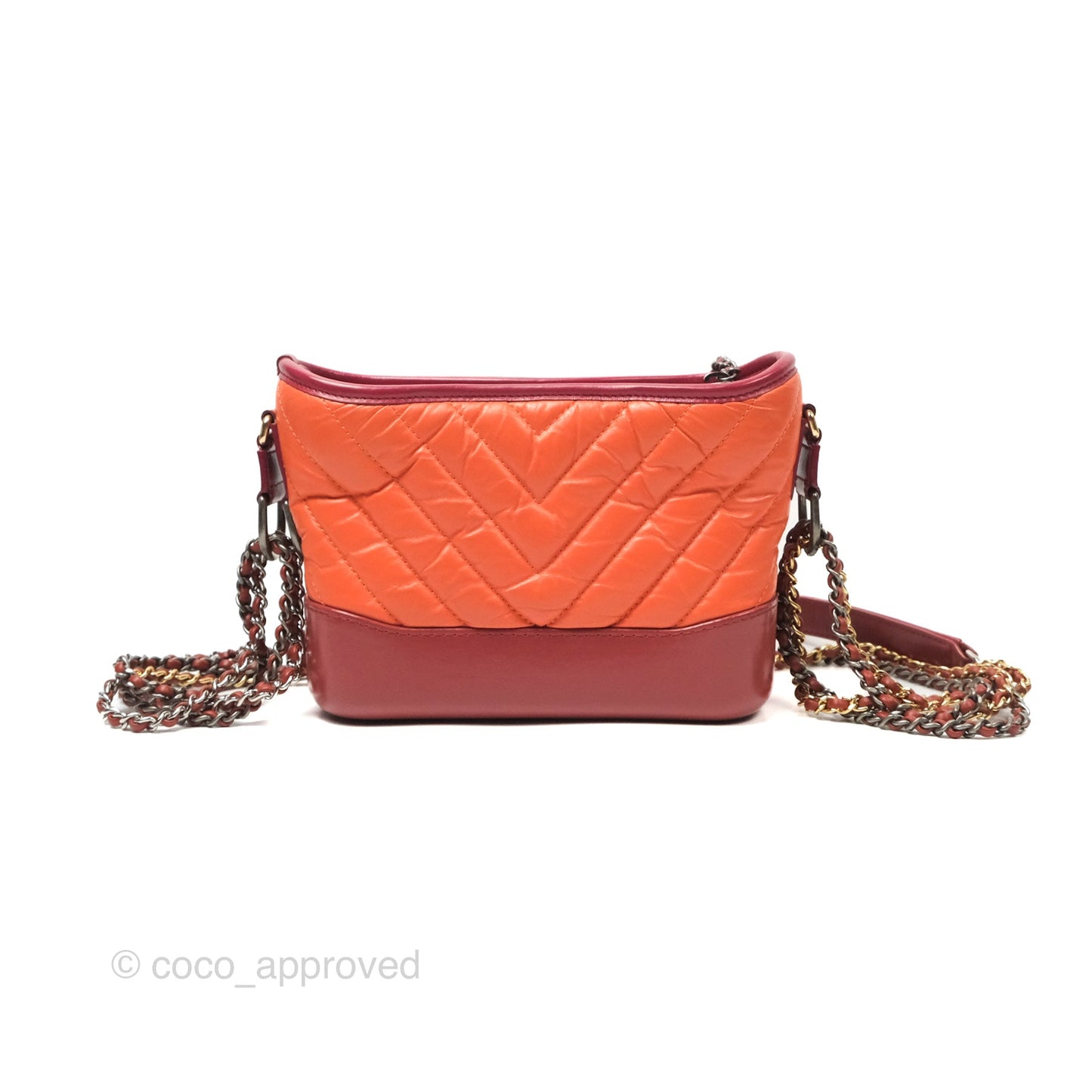Chanel Small Gabrielle Hobo Chevron Orange Red Aged Calfskin