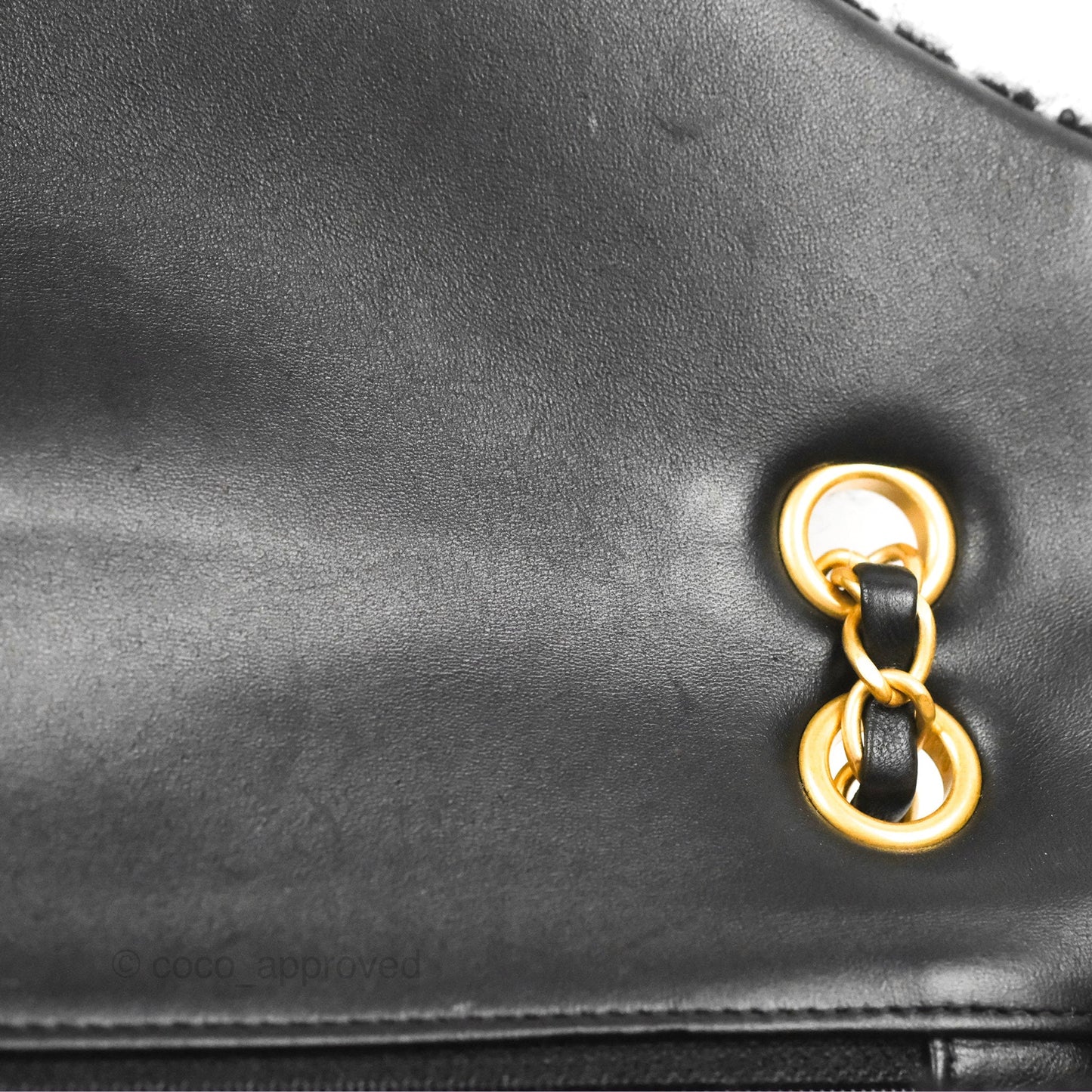 Chanel Medium Single Flap Black Tweed Aged Gold Hardware