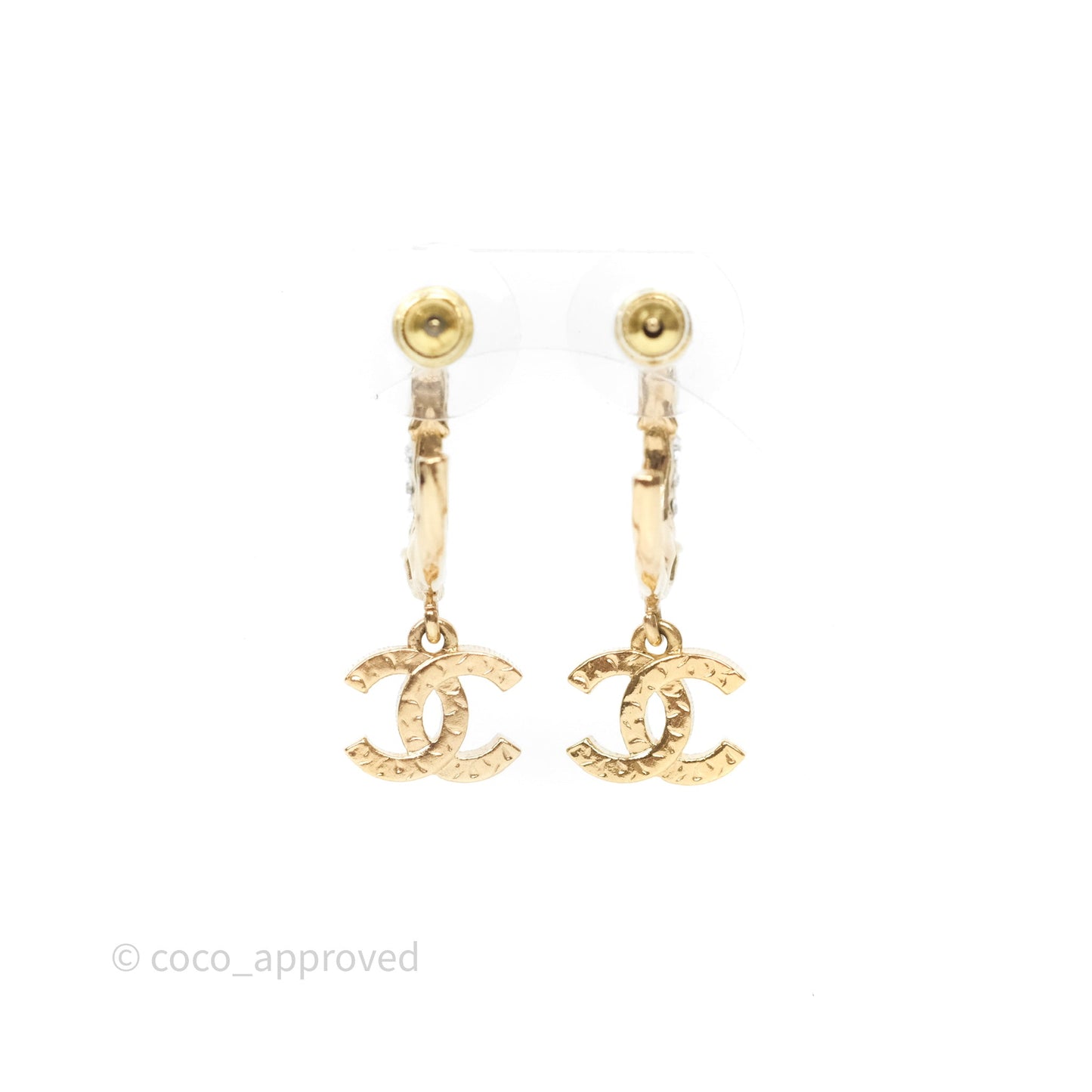 Chanel CC Crystal Hoop Earrings Gold Tone 23C