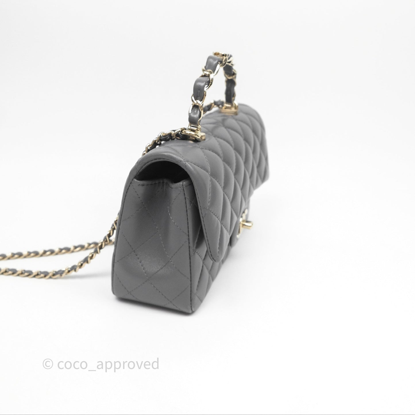 Chanel Chain Top Handle Mini Rectangular Flap Grey Lambskin Gold Hardware