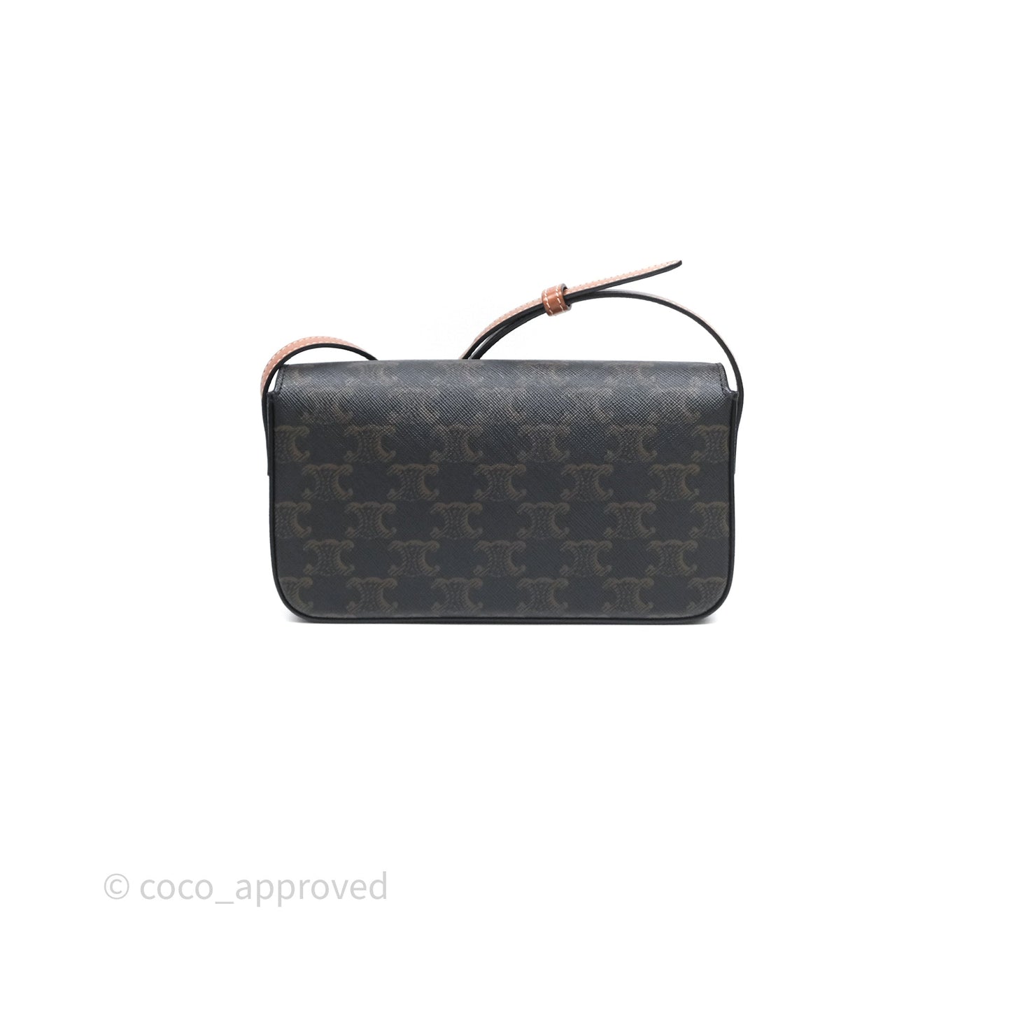 Celine Triomphe Shoulder Bag Tan Calfskin Triomphe Canvas