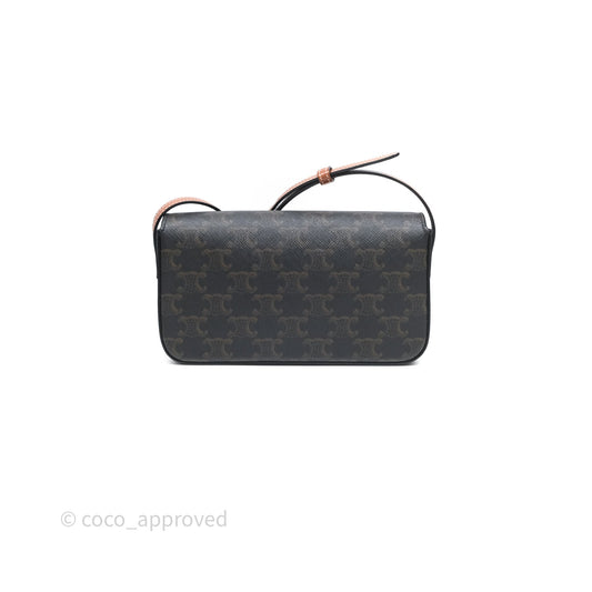 Celine Triomphe Shoulder Bag Tan Calfskin Triomphe Canvas