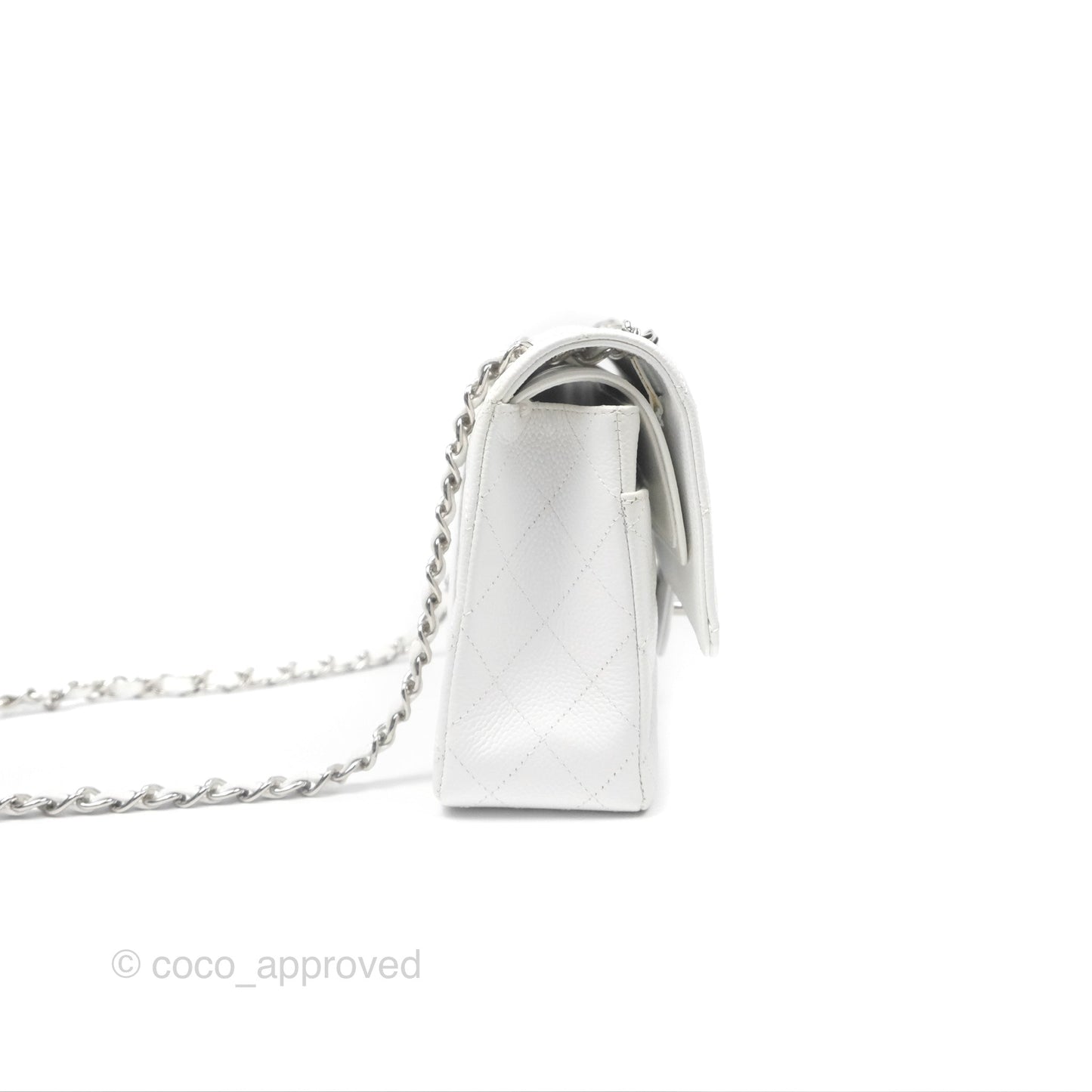 Chanel Classic M/L Medium Flap Quilted White Caviar Silver Hardware