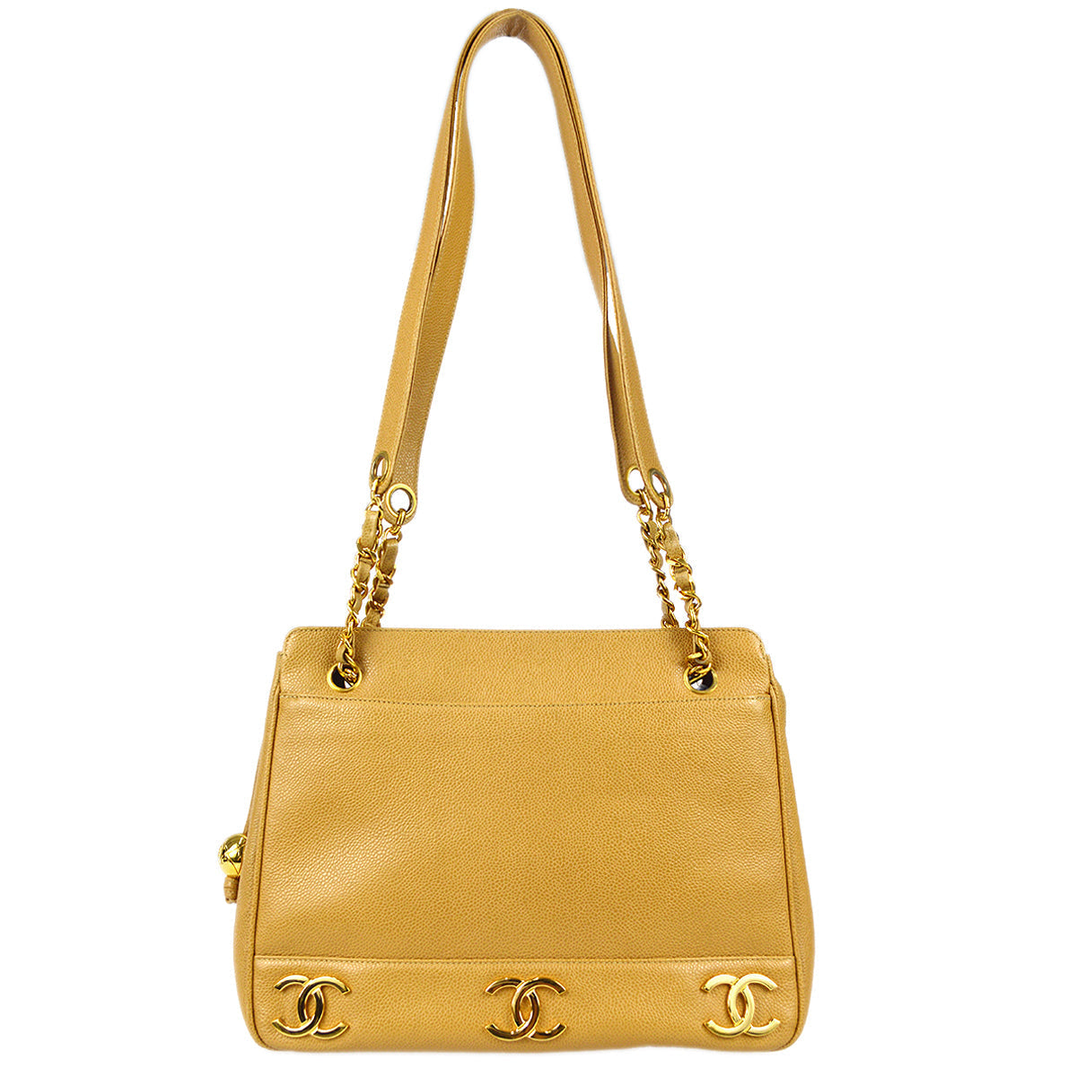 Luxury Chanel 1994-1996 Triple CC Chain Shoulder Bag Beige Caviar
