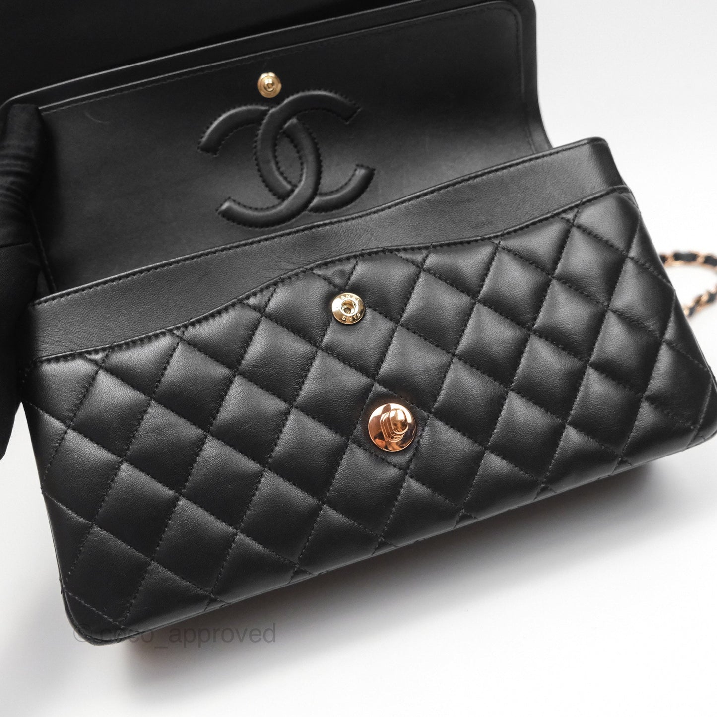 Chanel Classic M/L Medium Flap Quilted Black Lambskin Rose Gold Hardware