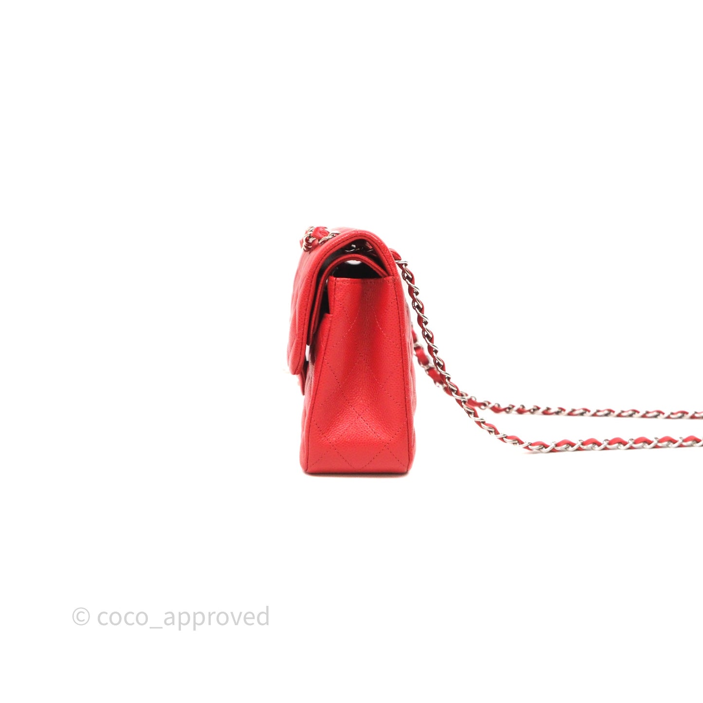 Chanel Small Classic Flap Quilted Red Caviar Silver Hardware