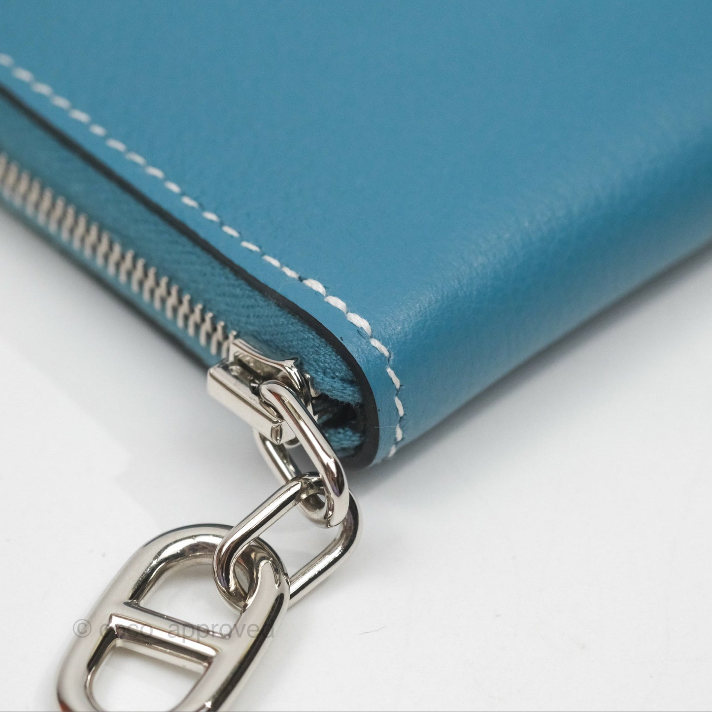 Hermès Zipengo Chaine d'Ancre Compact Card Holder Blue Jean 75 Evercolor Palladium Hardware