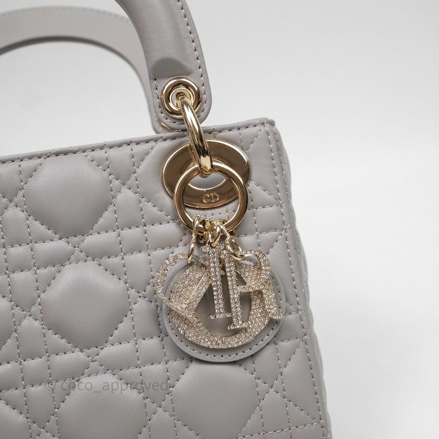 Christian Dior Mini Lady Dior Gray Lambskin Cannage Diamonds Gold Hardware